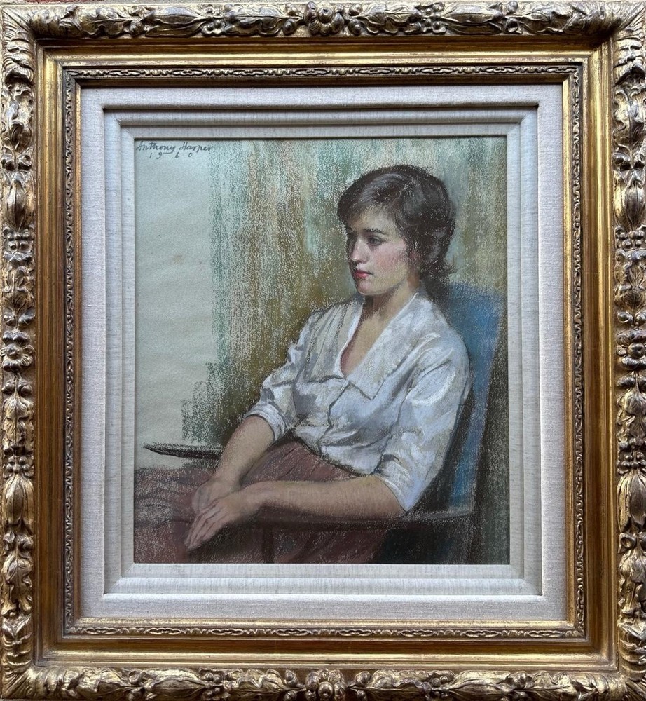 Anthony Harper : Portrait Of A Seated Lady , Pastel , Signed 1960