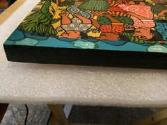 Vintage Weya Zimbabwe Folk Art Painting „Going to the Witch Doctor“ 13″ x 13″