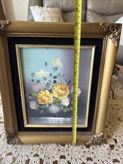 Vintage Robert Cox Style Yellow Floral Still Life In Gold Ornate Velvet 14” X 12