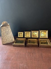 Vtg Set (7) Miniature Italian Gold Leaf Paintings Framed W/Original Box, Rare!