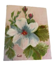 Vtg Original White Floral Oil On Canvas Painting Signed Gert 8”x10” Cottagecore