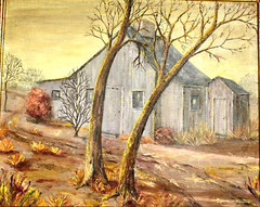 Vintage Framed Original Rustic Barn Plein Air Oil Painting, 26″ by 22″