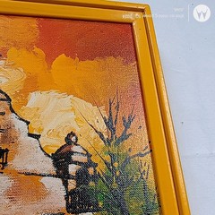 Vintage Oil Painting California Mission Spanish Church Orange Yellow Religious
