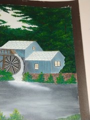 Vtg 9×12 Old Grist Mill Folk Art Countrysid Rustic Oil Painting Signed M. Slane