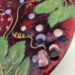 Vintage Enamel On Copper 6” Plate Trinket Dish Wall Decor Grapes Leaf Motif