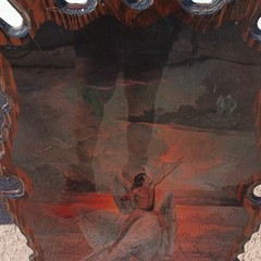 This is a vintage 1970s resin-coated wood slab wall hanging John Pitres
