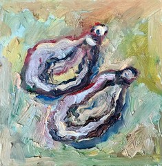 Original Art Impasto Oil Painting Seafood Painting 6×6 Oysters Still Life Art