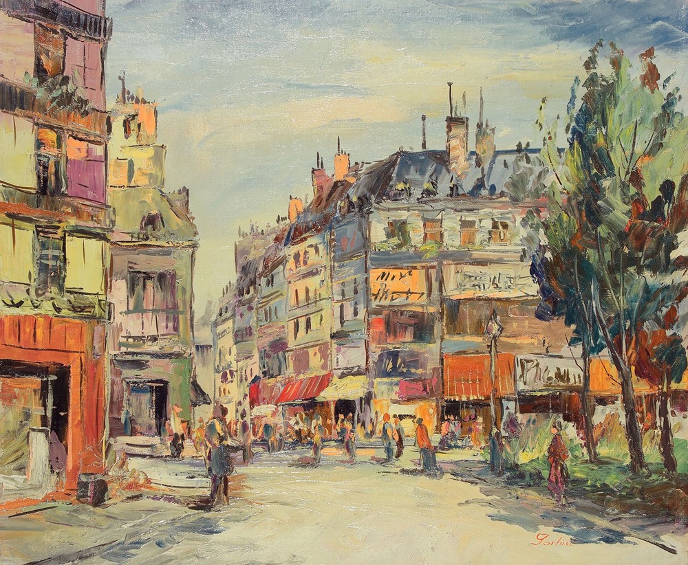 GORLINI Signed Vtg cMid-Lt 1950s Orig Italian Painting Streetscene PARIS, FRANCE