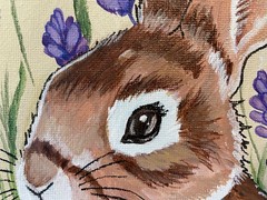 9 x 12 Original Acrylic Painting on Canvas…..“Rabbit and Flowers“