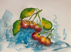 Cherries Original Watercolor PAINTING Impressionism 20×15 in cv8