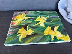 VINTAGE Original Oil Painting Flower Artwork Floral Daffodil Art Painting