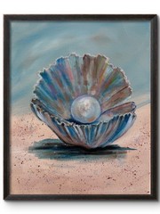 SEASHELL AND PEARL 14×11 Original Modern Art OCEAN ART Interior Design
