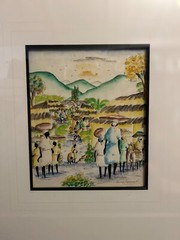 Rony Laurent Haitian Village Scene Framed Matted Painting Haiti Watercolor & Ink