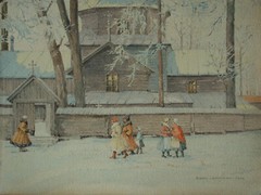 Egon Lehnert (Freudenthal/Schlesien 1891-) Kirchgang-Ukraine-Russland-1943.