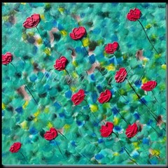 Red Poppies flowers painting 22 x 22 inch contemporary art by Fallini
