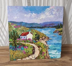 Original Oil Painting Ireland Landscape Impasto Art on Canvas Board 30x30cm