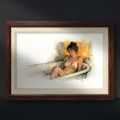 Original Nude Watercolor Female Bath Figure Study Candlelight 5.5×8.5 Signed