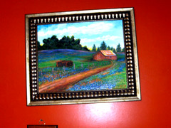 ORIGINAL Signed Bluebonnet Landscape Tractor Barn Path Hills Oil Canvas Painting