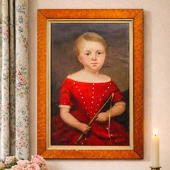 English Regency Period Framed Antique Portrait Oil Painting of Child Wall Decor
