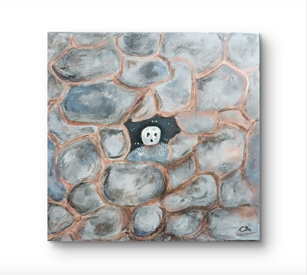 Original Abstract Skeleton Ghost Ghoul Cute Canvas Unframed by Charlene Slie