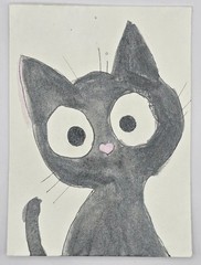 Original Black Cat ACEO OOAK Mini Painting Cute Kawaii ATC Art Watercolor