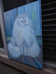 soft PET cat FLUFFLES oil painting 16×20 canvas original art signed CROWELL