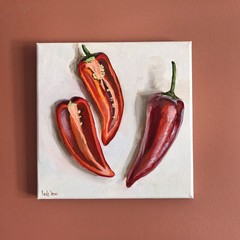 Fiery Red Still Life with Paprika oil painting 10×10“