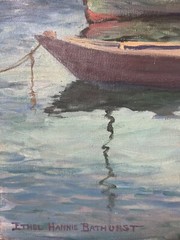 ETHEL BATHURST ROCKPORT HARBOR SEASCAPE IMPRESSIONIST ANTIQUE OIL PAINTING