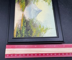 Impressionist Oil Painting Original Signed Black Framed Mtn River Trees 8”x6”
