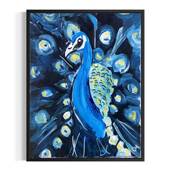 Original Abstract Peacock 11×14 Painting Acrylic Blue Wall Art Stretched Canvas