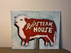 Sky blue red acrylic ink „Steak House“ Limited 1/1 8×10″ signed by artist
