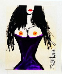 UNIQUE Pop Art LADY PORTRAIT ACEO PAINTING 2.5 X 3.5 Original SWARTZMILLER DNA
