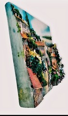 Vintage Hand Painted 3D Italian Mediterranean Sea Hillside Wall Art 9″x7.5″