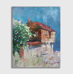 Oil painting Cabin Ukrainian painter Canvas Decor Unframed original landscape