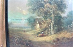 Fine Antique S.D. COLKETT ORIGINAL ENGLISH Oil Painting of COTTAGE, circa 1840s