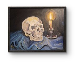 Original Impressionist 8×10 Skull Acrylic Canvas Signed Warm Earth Wall Art