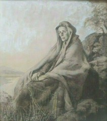 AMERICAN OTTO CUSHING Sd ORIGINAL FIGURE in ELDER LANDSCAPE ANTIQUE M/M