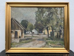 Impressionist Painting Johannes Britze 1895-1960 Denmark Village Landscape