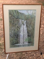 ZALESKI Original MAUI HAWAII WATERFALL MODERN IMPRESSIONIST WATERCOLOR Listed