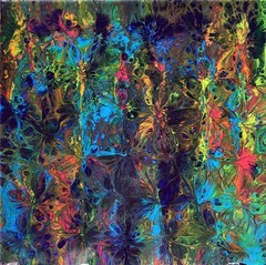 Rainbow Flowers 10X10″ Acrylic Pour Abstract Painting Canvas Orig Fluid Art