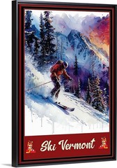 Ski Vermont Skiing Travel Poster Prints Canvas or Framed Winter Sport
