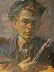 Ukrainian Soviet USSR Oil Painting impressionism male self-portrait young artist