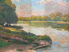 Autumn At Shore Secession Signed Oil Painting To Restaantik Evening Mood Antique