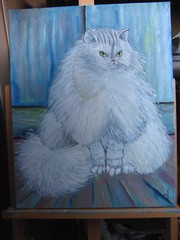 soft PET cat FLUFFLES oil painting 16×20 canvas original art signed CROWELL