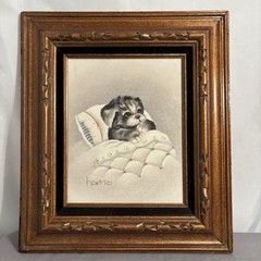 Peggy Harris Signed Personal Note Hush Puppy Original Oil Painting 1990 Vtg COA