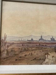 ANTIQUE LANDSCAPE PAINTING TOWN VIEW MEXICAN INDIAN HOME PEOPLE VILLAGE OLD