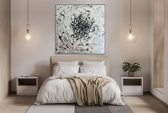 Black and White Painting | Huge Chaotic Strokes Swirling Patterns Zen Canvas Art