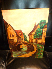 Elisee Maclet Vintage Origional Oil Painting „The Village Bridge“