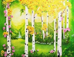 Original Mixed media Painting White Birch Tree Forest Signed Fine Art COA 11×14