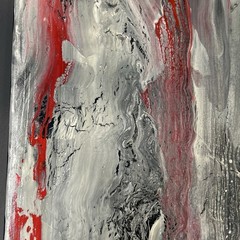 Canvas Painting 16 X 20 Black Red Gothic Acrylic Signed Titled Haunted Attic